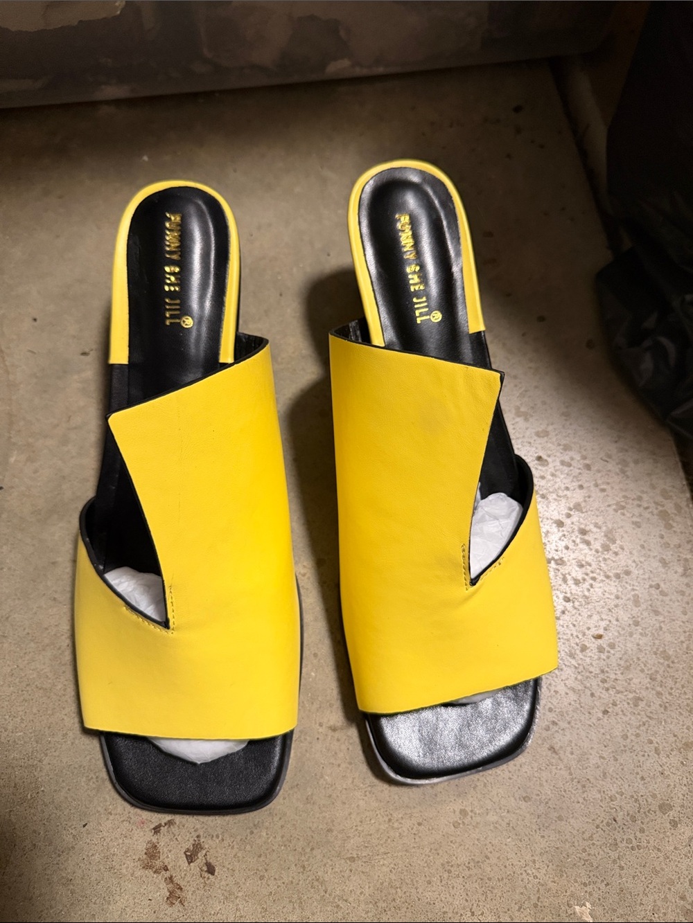 The Row Yellow Leather Asymmetric Slide Mules